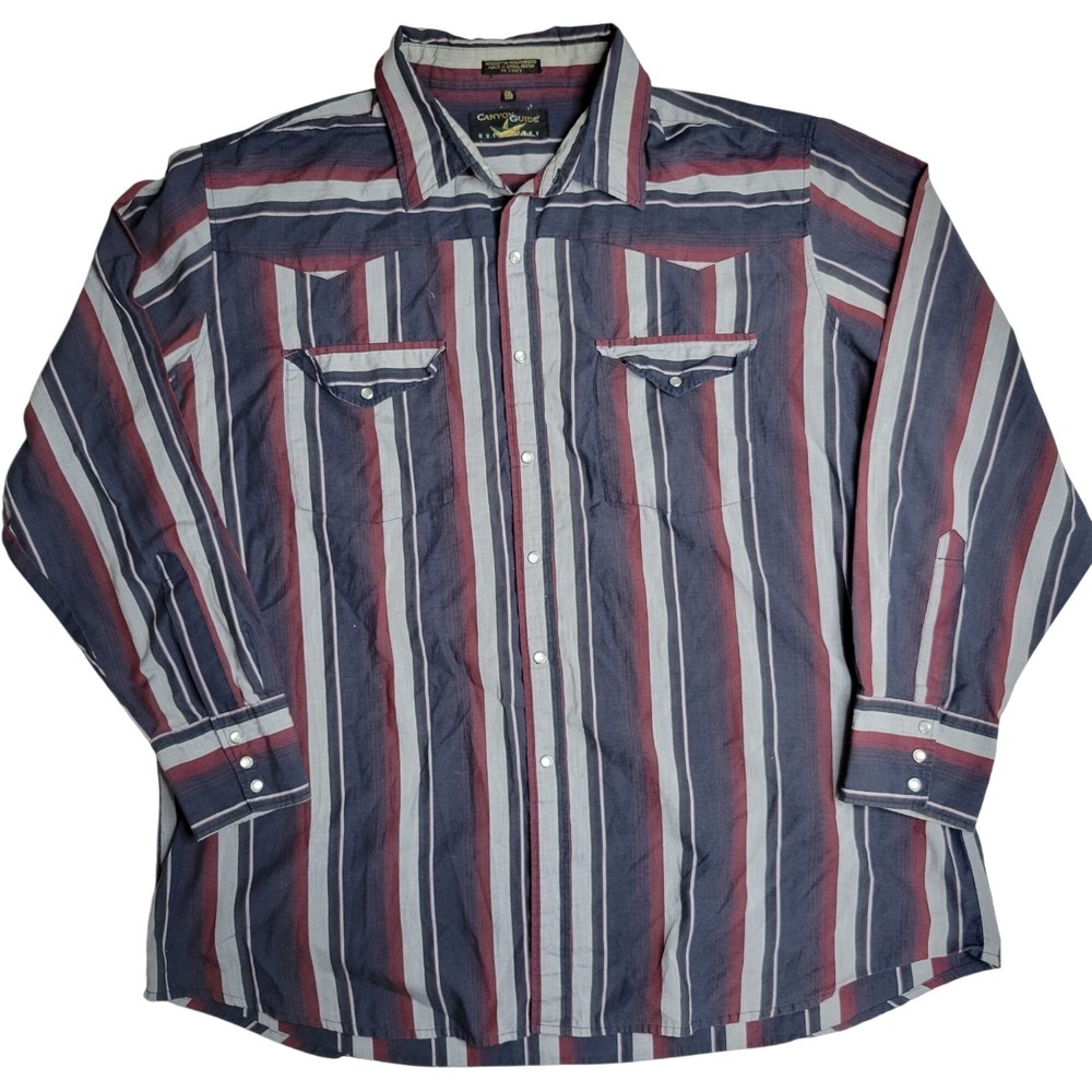Canyon Guide Men's 2XL Western Striped Pearl Snap‎ Button-Up Shirt Blue/Red